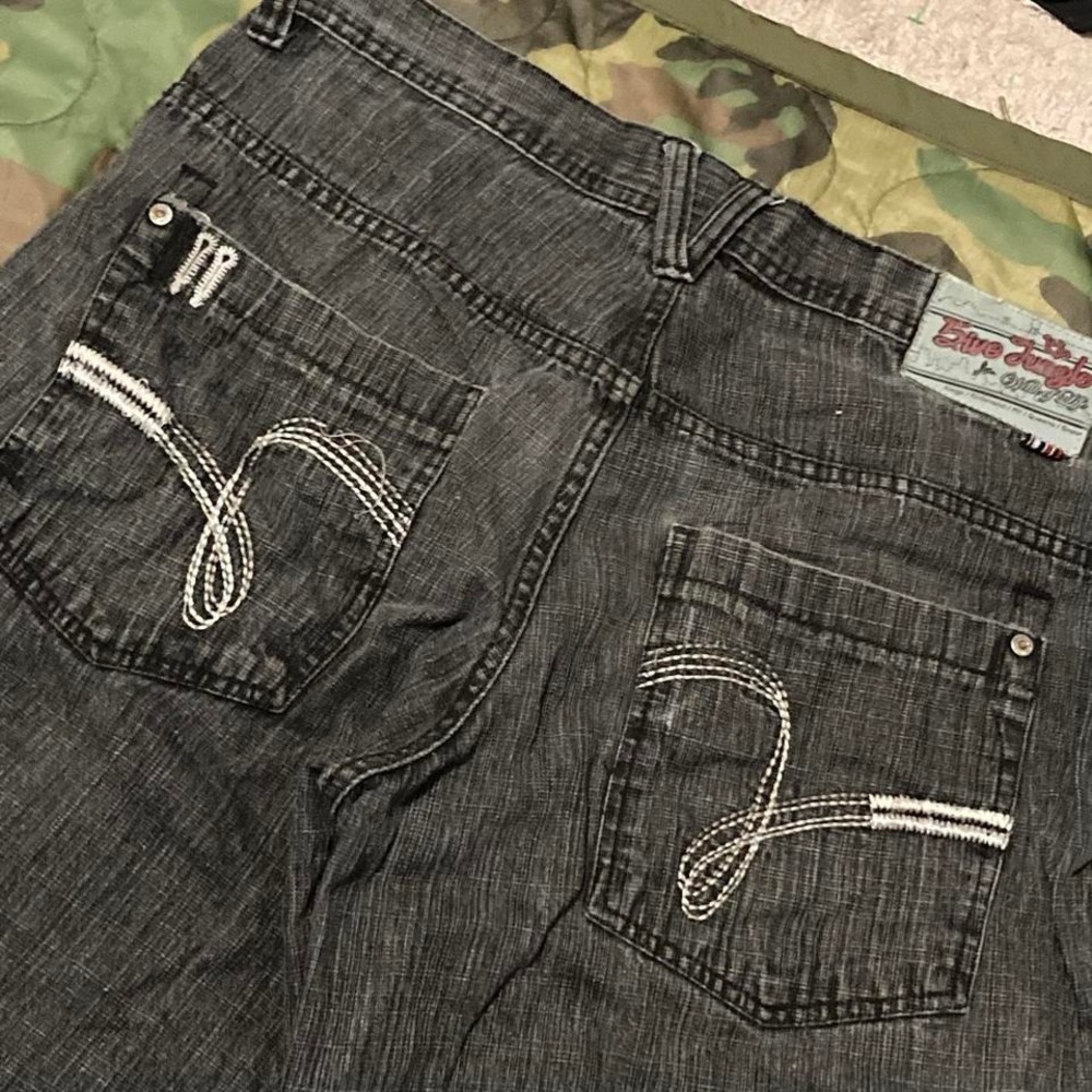5ive‎ Jungle black baggy jean shorts embroidered vtg y2k men's 34/14.5
